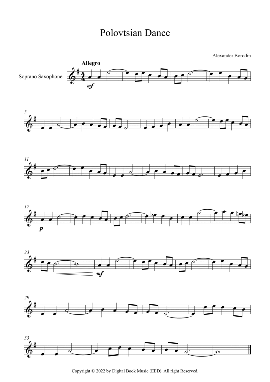 Polovtsian Dance - Alexander Borodin (Soprano Sax) Soprano Saxophone scores gallery preview page 1