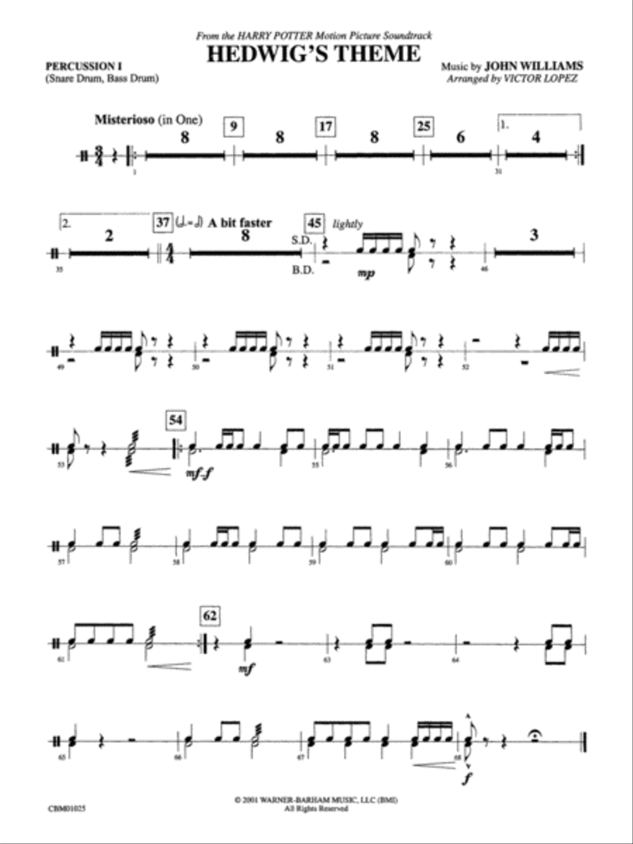 Hedwig's Theme (from Harry Potter): 1st Percussion Concert Band scores gallery preview page 1
