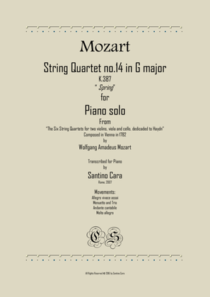 Mozart – Complete String quartet no.14 in G major K387 (Spring) for piano solo
