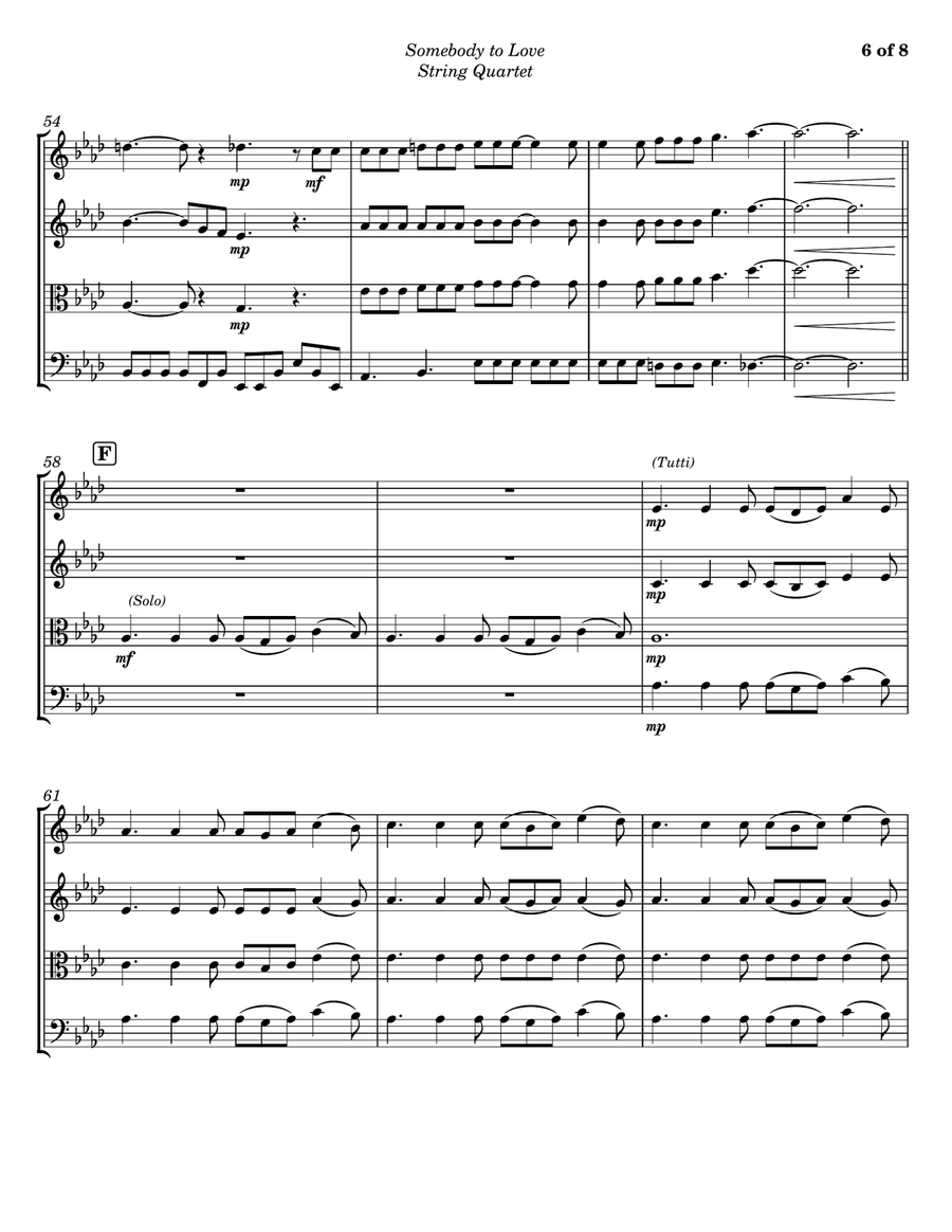 Somebody To Love String Quartet scores gallery preview page 6