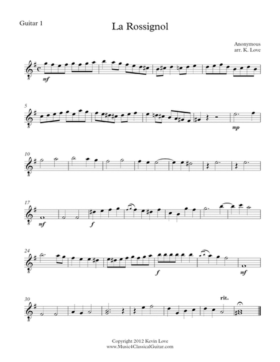La Rossignol (Guitar Quartet) - Score and Parts image number null