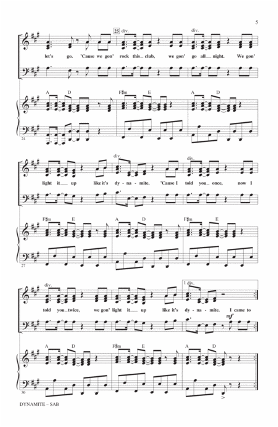 Dynamite (arr. Alan Billingsley) 3-Part scores gallery preview page 4