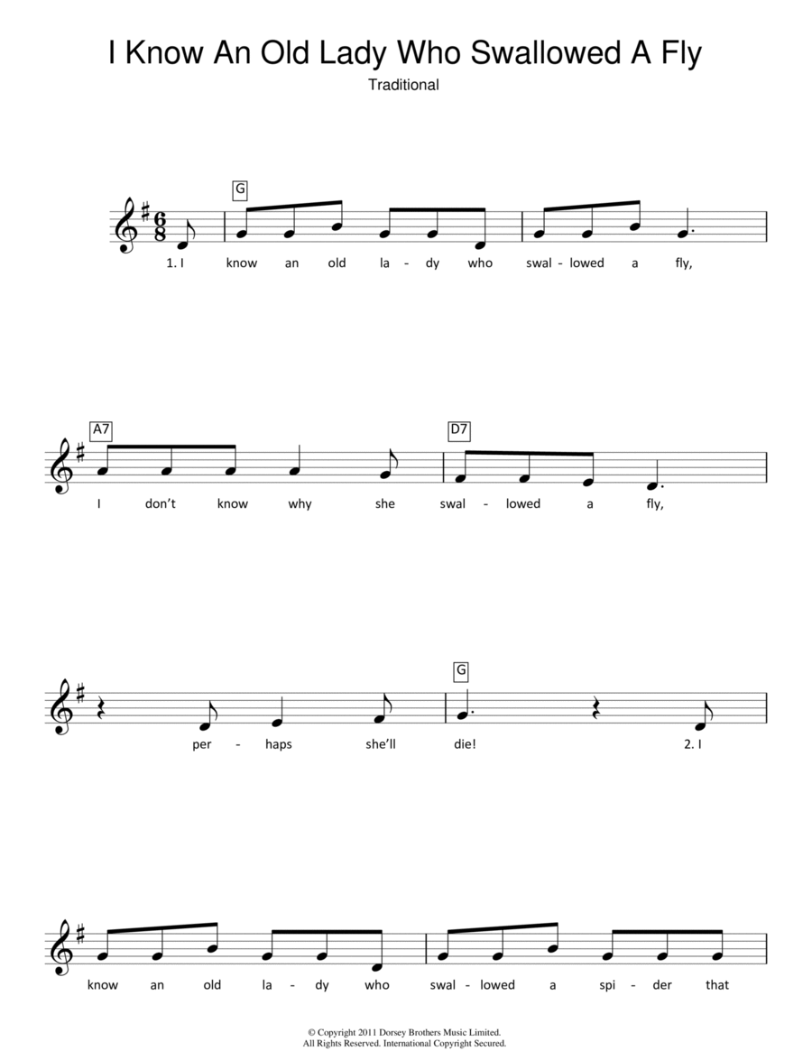 I Know An Old Lady Who Swallowed A Fly Piano scores gallery preview page 1