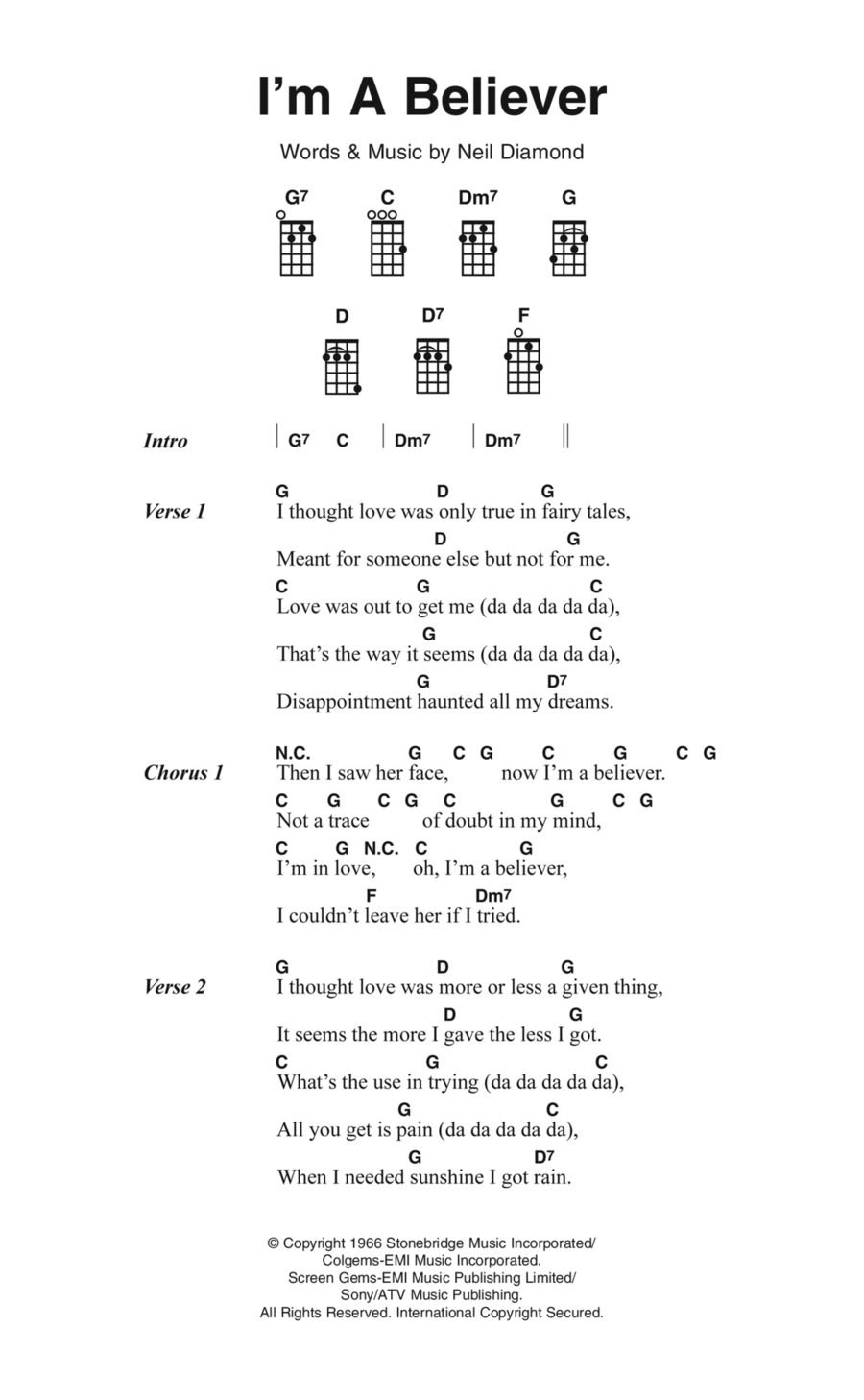 I'm A Believer Ukulele scores gallery preview page 1