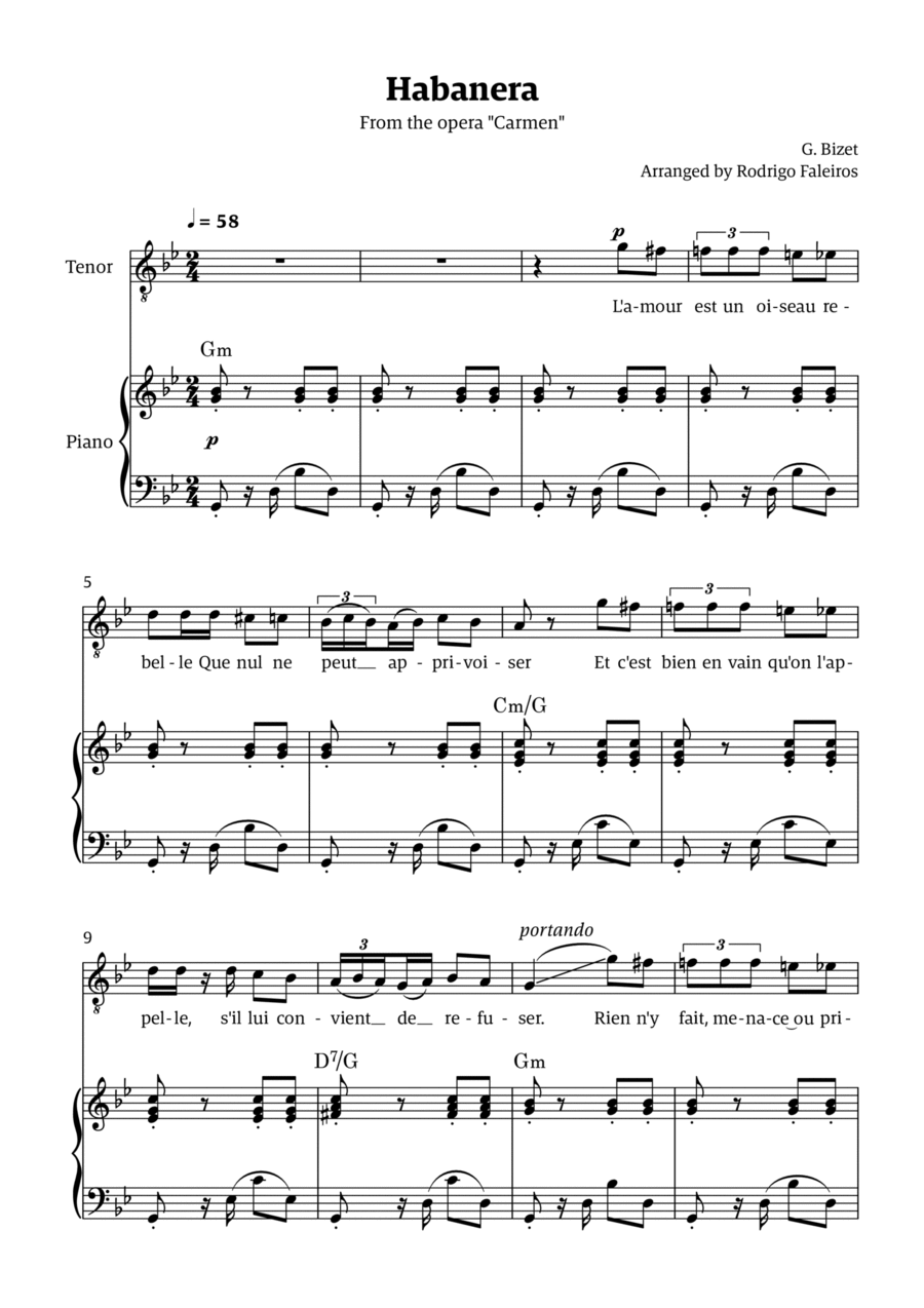 Habanera (for tenor - G minor/major) Chamber Music scores gallery preview page 1