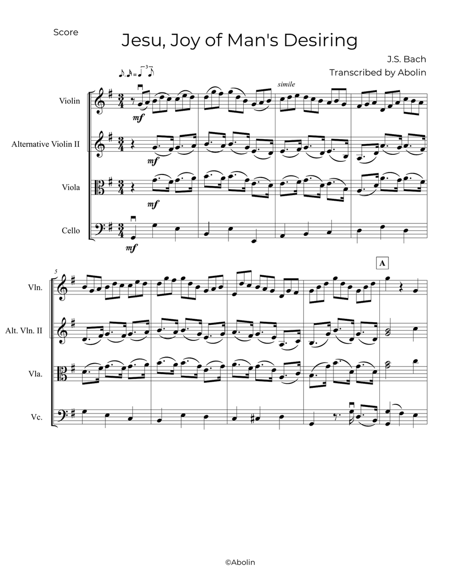 J.S. Bach: Jesu, Joy of Man's Desiring - String Trio (Violin, Viola, Cello), or 2 Violins and Cello String Trio scores gallery preview page 2