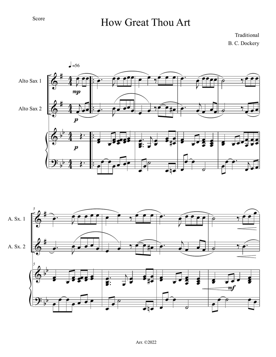 How Great Thou Art (Alto Sax Duet with Piano Accompaniment) Woodwind Duet scores gallery preview page 1