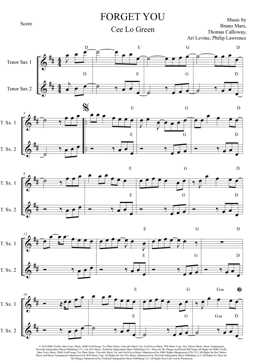 Forget You Woodwind Duet scores gallery preview page 1