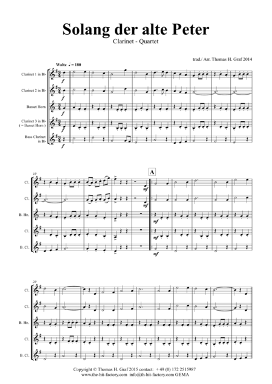 Solang der alte Peter - Munich City anthem - Clarinet Quartet Clarinet Quartet scores gallery preview page 1