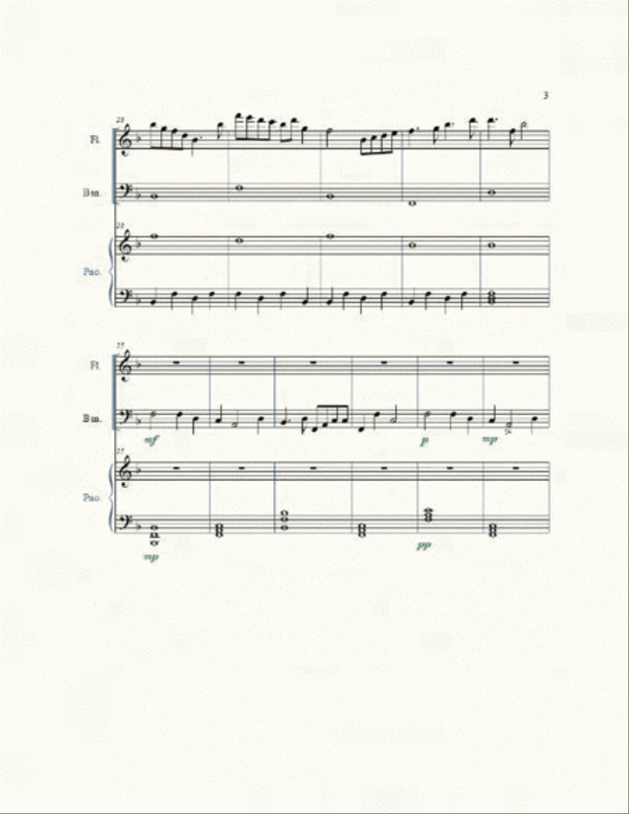 Frolicking Flutes, Soothing Bassoons, and a Piano Fanfare - Score Only Woodwind Trio scores gallery preview page 3