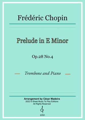 Prelude in E minor by Chopin - Trombone and Piano (Full Score and Parts)