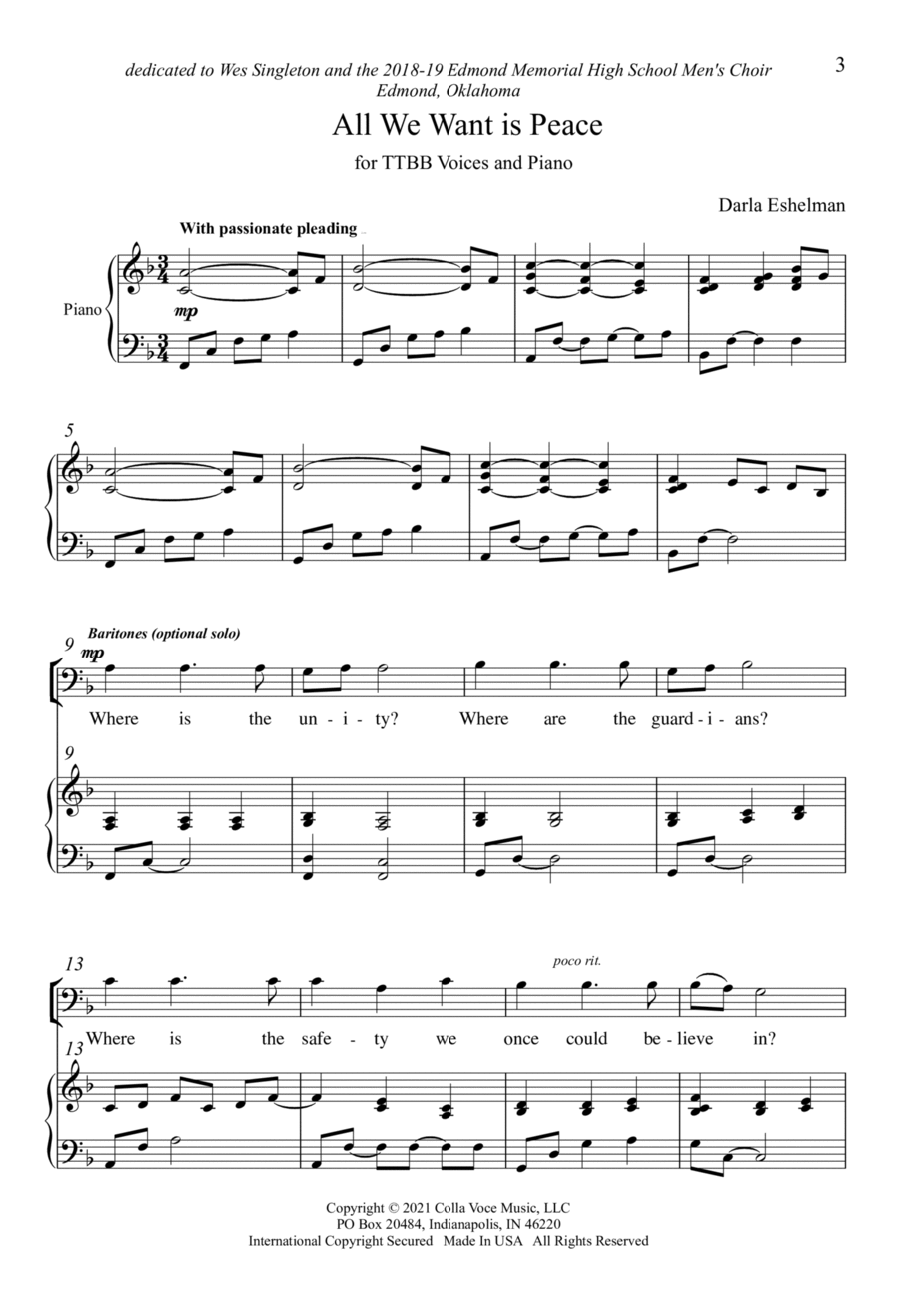 All We Want is Peace All We Want is Peace TTBB scores gallery preview page 1
