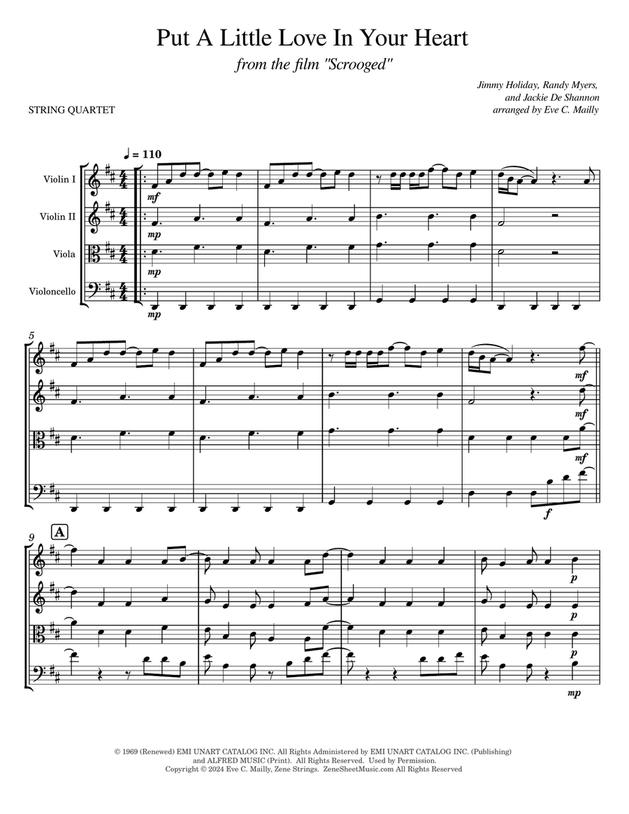 Put A Little Love In Your Heart String Quartet scores gallery preview page 1