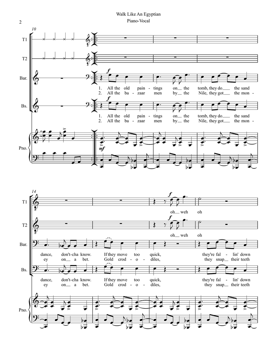Walk Like An Egyptian TTBB scores gallery preview page 2