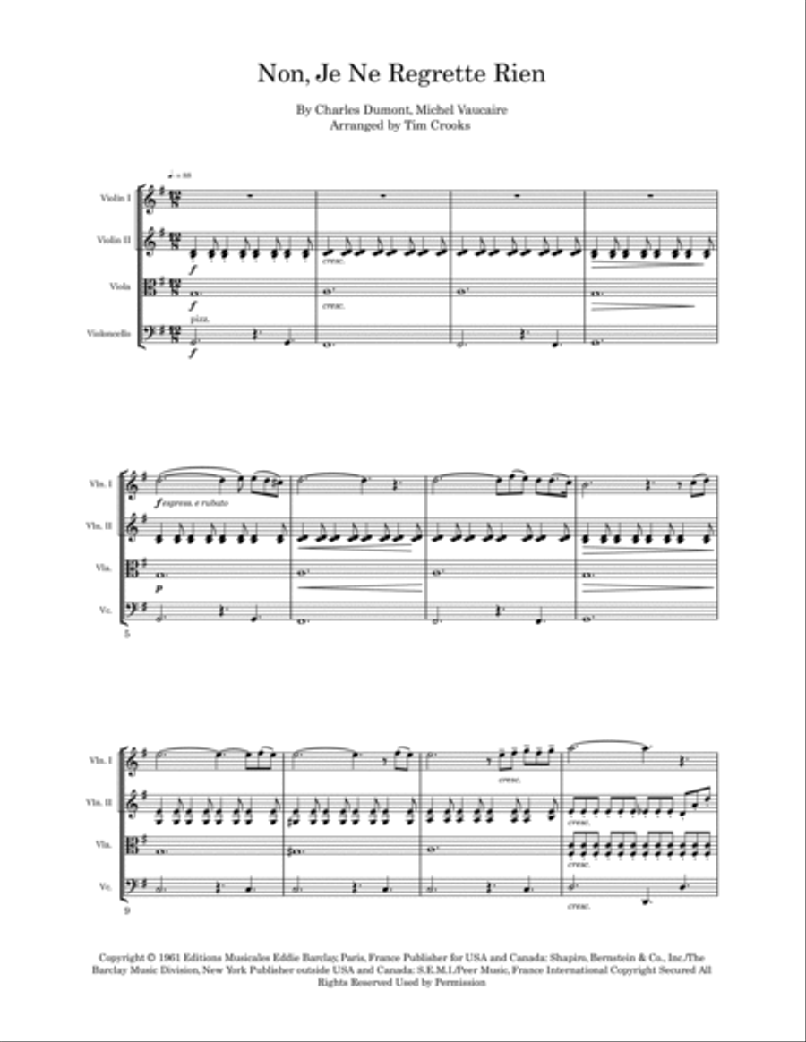 Non, Je Ne Regrette Rien String Quartet scores gallery preview page 2
