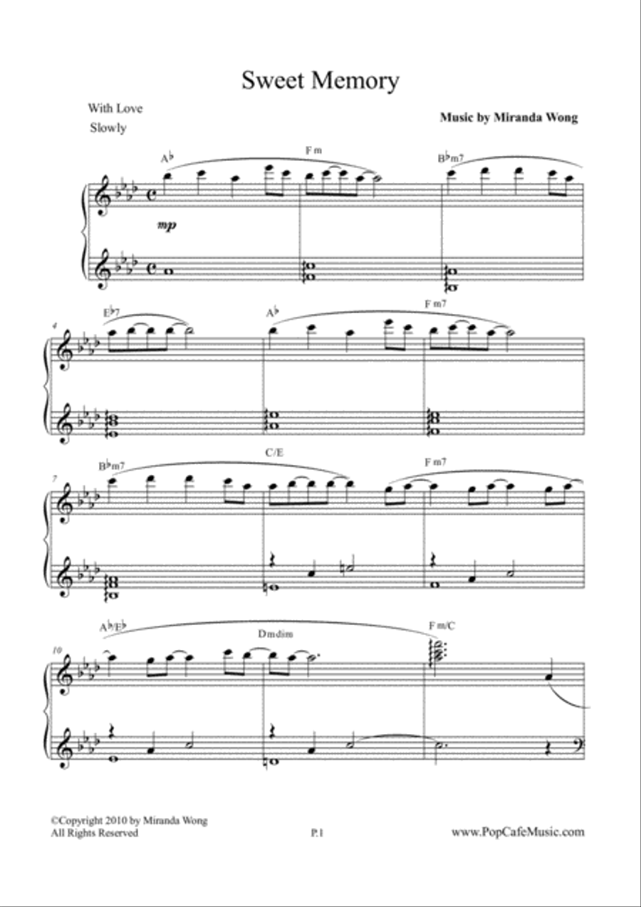 Sweet Memory - Romantic Piano Music (With Chords) Piano Solo scores gallery preview page 2