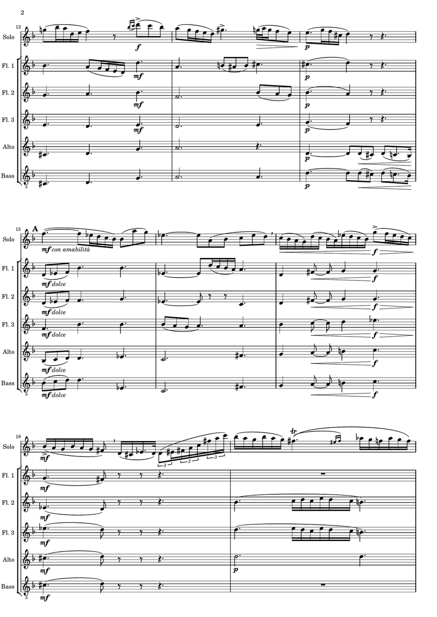 Ballade Op. 288 for flute and orchestra, arranged for flute quintet or flute choir Woodwind Quintet scores gallery preview page 2