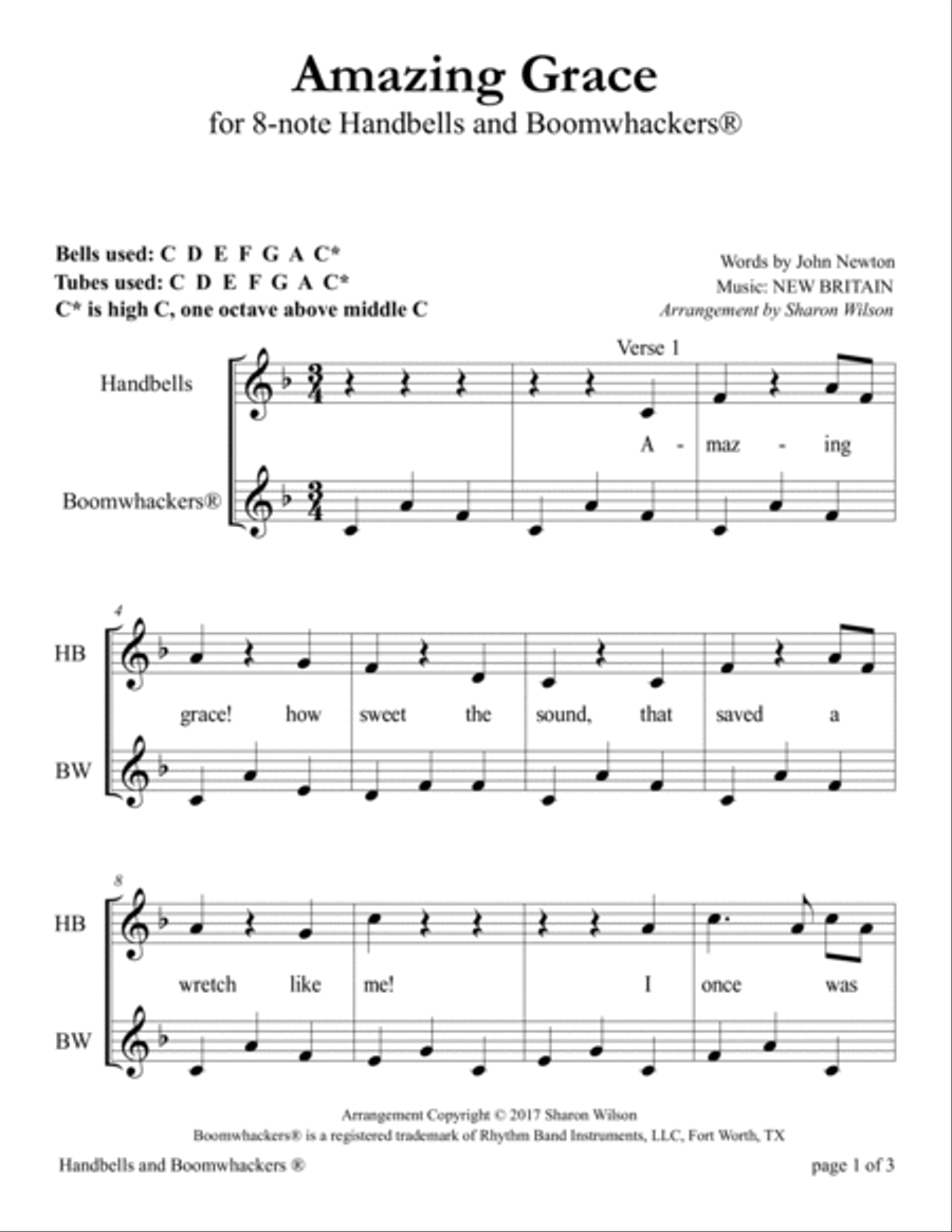 Ten Classic Hymns (for 8-note Bells and Boomwhackers with Black and White Notes) Handbell Choir scores gallery preview page 6