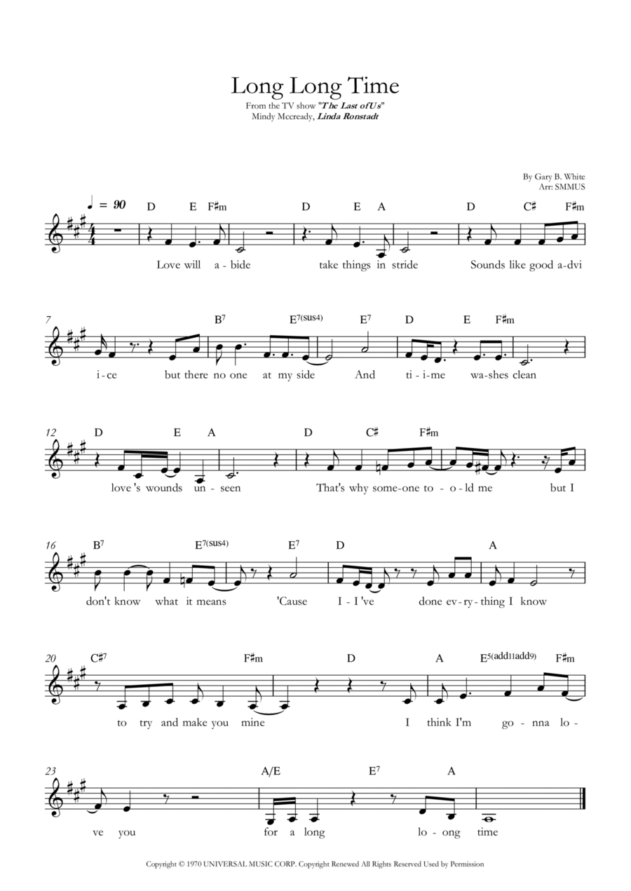 Long Long Time Easy Piano scores gallery preview page 1