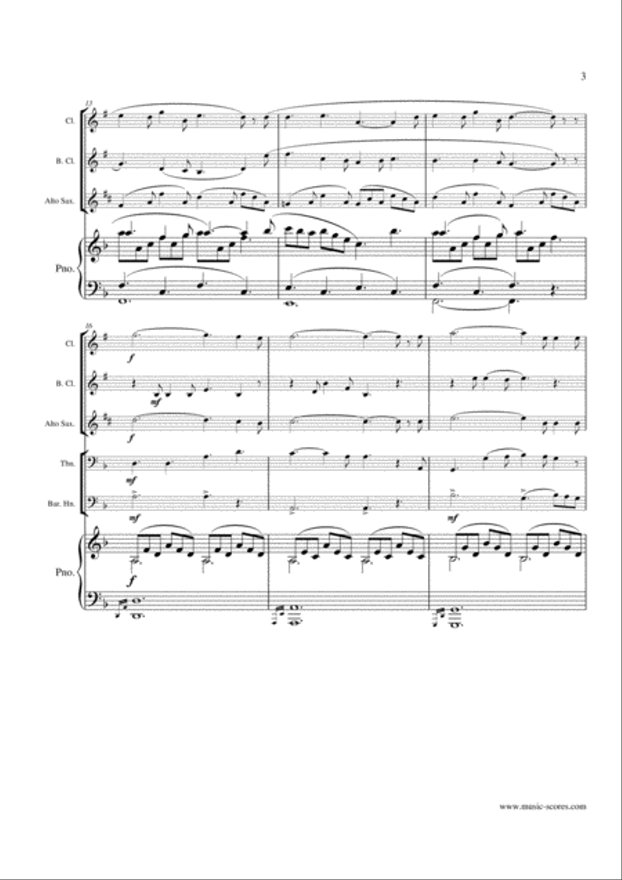 O Holy Night; Cantique de Noel - Clarinet, Bass Clarinet, Alto Sax, Trombone, Baritone Horn and Pian Bass Clarinet scores gallery preview page 3