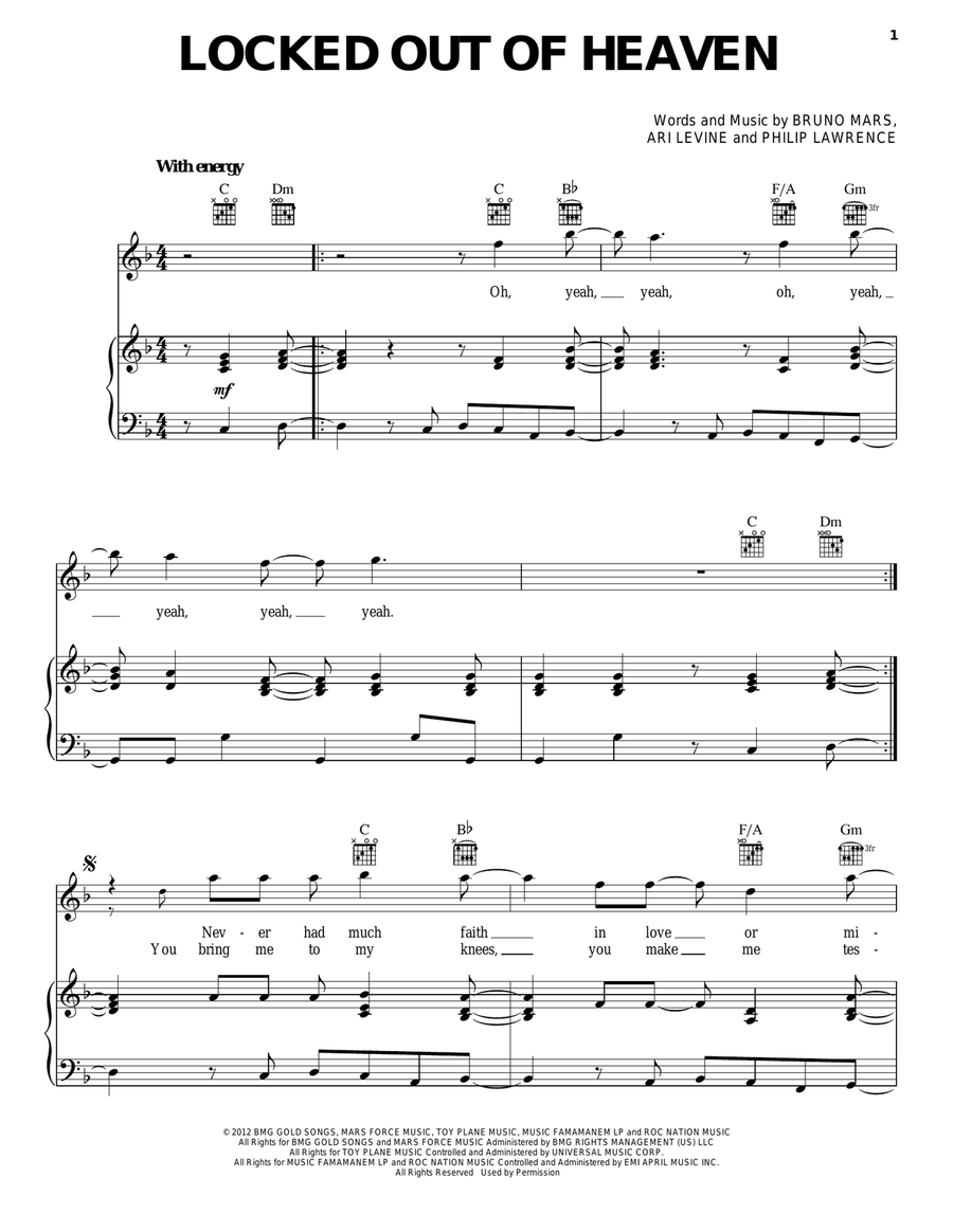 Locked Out Of Heaven Acoustic Guitar scores gallery preview page 1