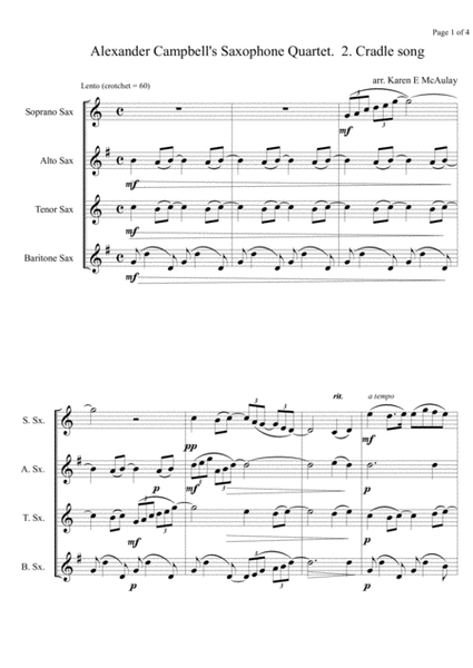 Alexander Campbell's Saxophone Quartet. 2nd Movement, Cradle Song image number null