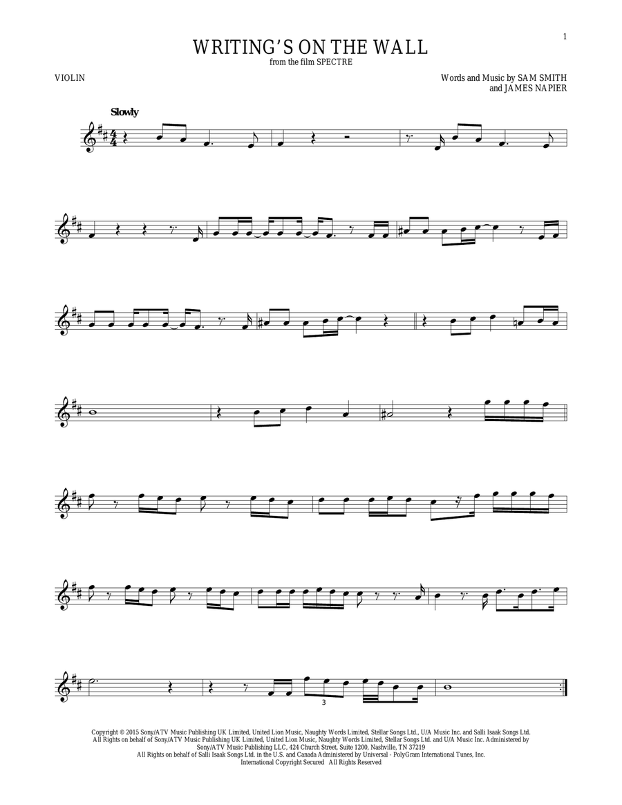 Writing's On The Wall Writing's On The Wall Violin Solo scores gallery preview page 1