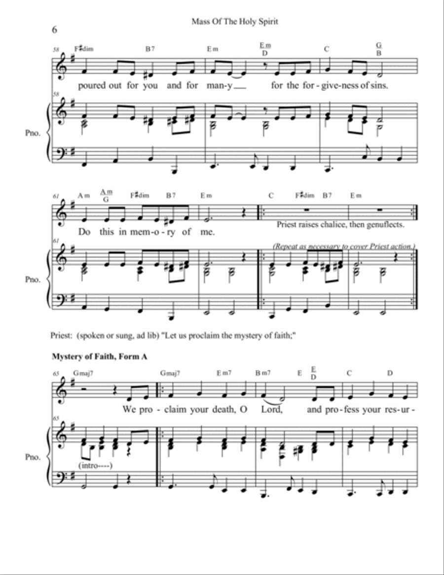 Mass of The Holy Spirit (including Eucharistic Prayer II) Piano/vocal Voice scores gallery preview page 6