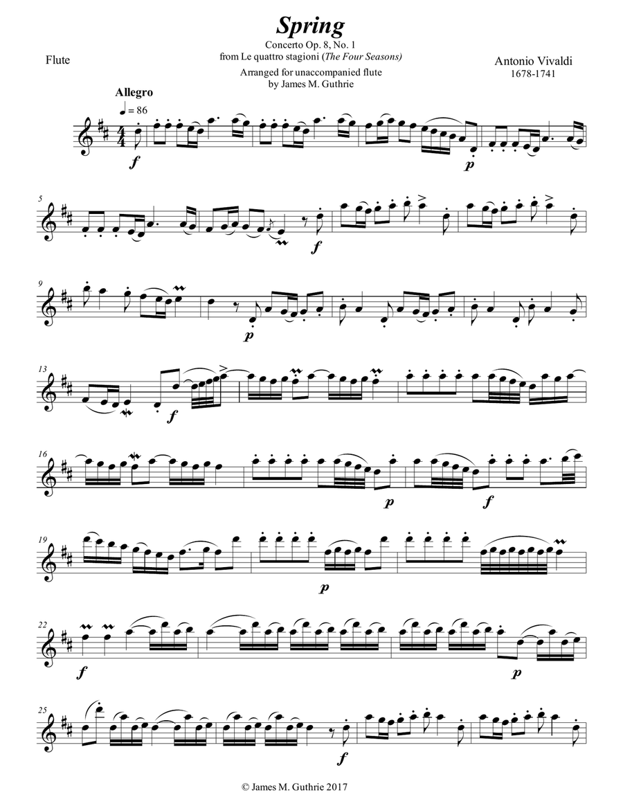 Vivaldi - The Four Seasons: Spring for Solo Flute
