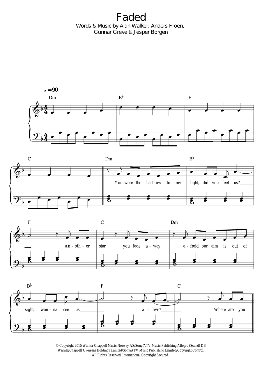 Faded Easy Piano scores gallery preview page 1