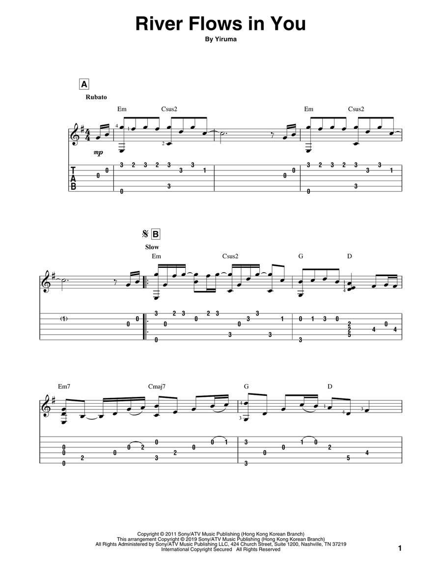 River Flows In You Acoustic Guitar scores gallery preview page 1