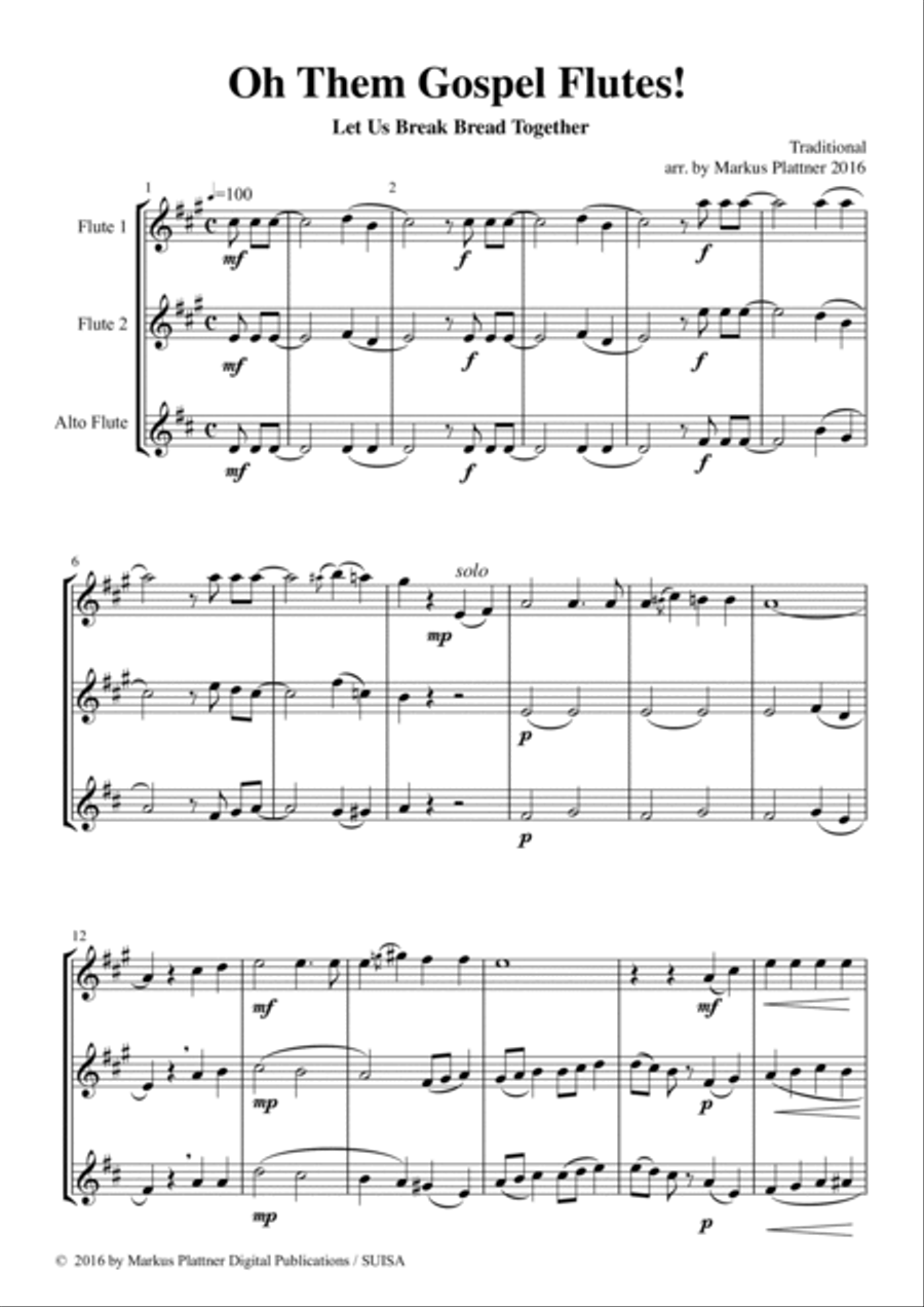 ‘Let Us Break Bread Together’ for Flute Trio (2 flutes and alto flute) Flute Trio scores gallery preview page 3