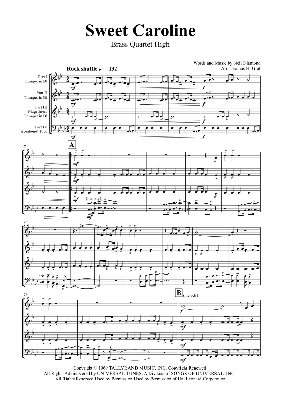 Sweet Caroline Brass Ensemble scores gallery preview page 1