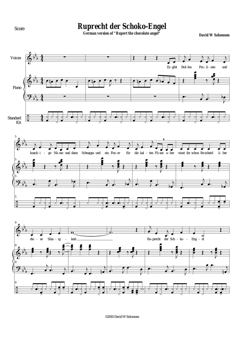 Ruprecht der Schoko-Engel (German version of Rupert the chocolate angel) Unison Choir scores gallery preview page 1