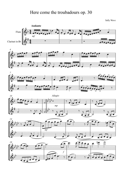 Here come the troubadours op. 30 for Flute and Clarinet - full score