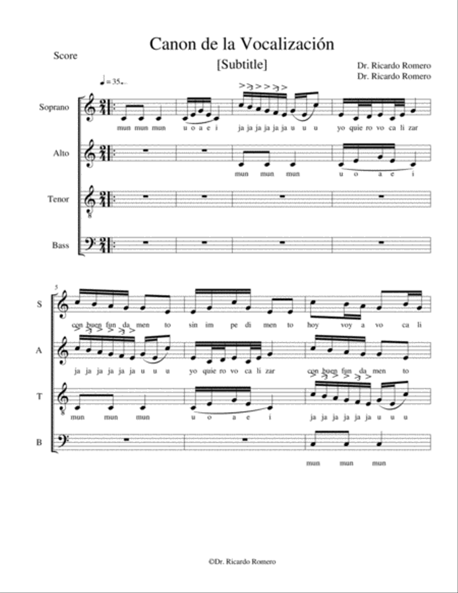Canon de la vocalización Canon de la vocalización 4-Part scores gallery preview page 1