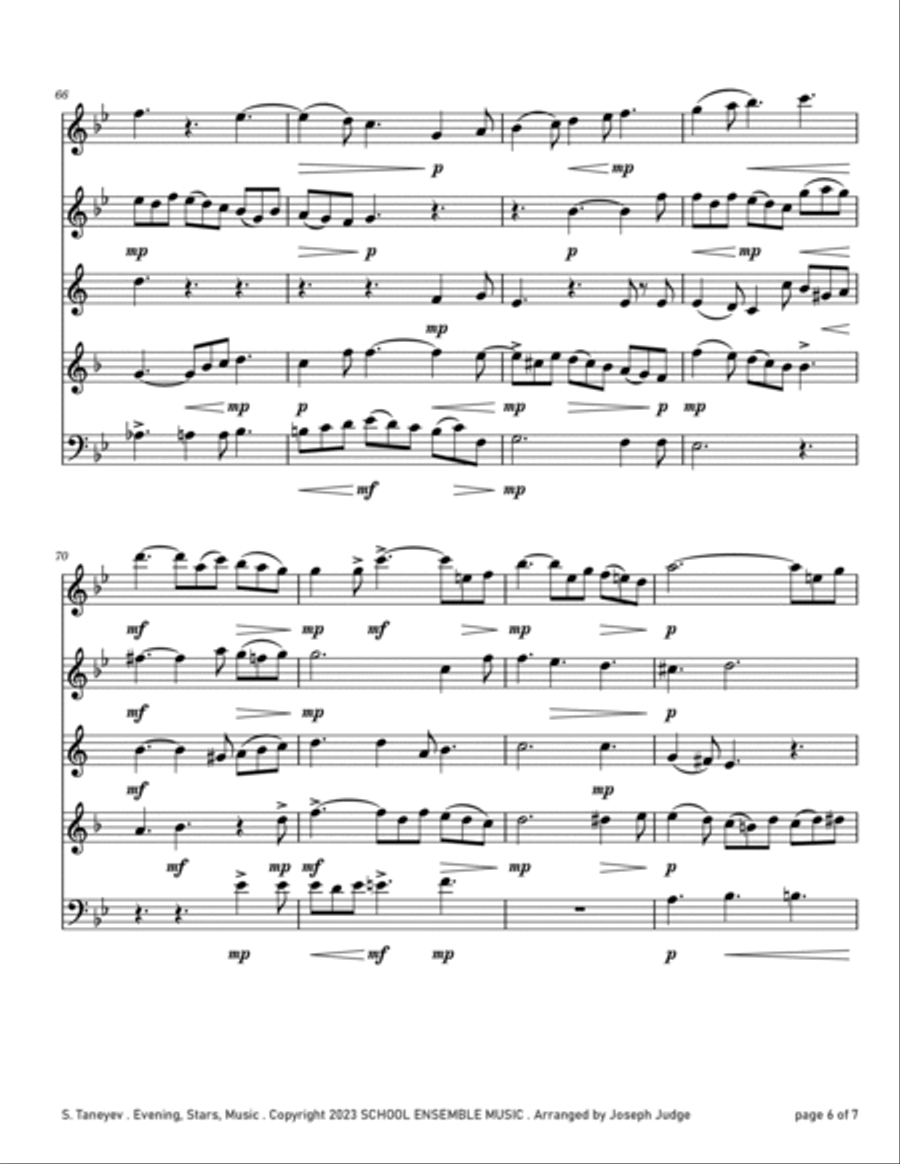 Evening Stars Music by Taneyev for Woodwind Quintet in Schools Woodwind Quintet scores gallery preview page 6