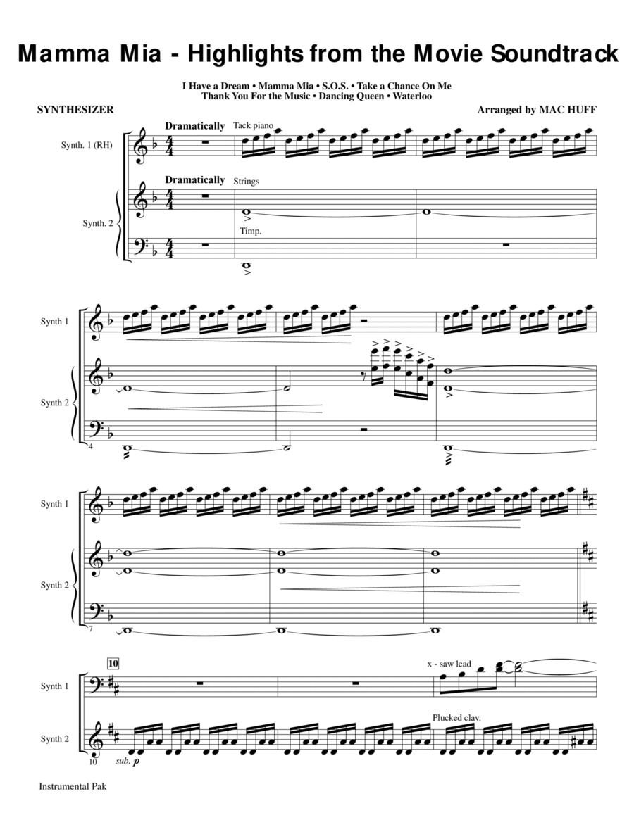 Mamma Mia! - Highlights from the Movie Soundtrack (arr. Mac Huff) - Synthesizer Choir scores gallery preview page 1