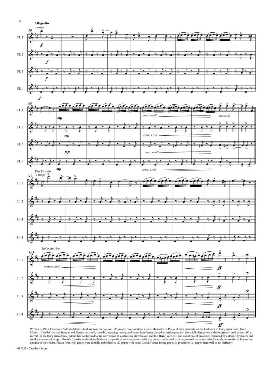 CZARDAS N01 - FLUTE QUARTET Flute Quartet scores gallery preview page 5
