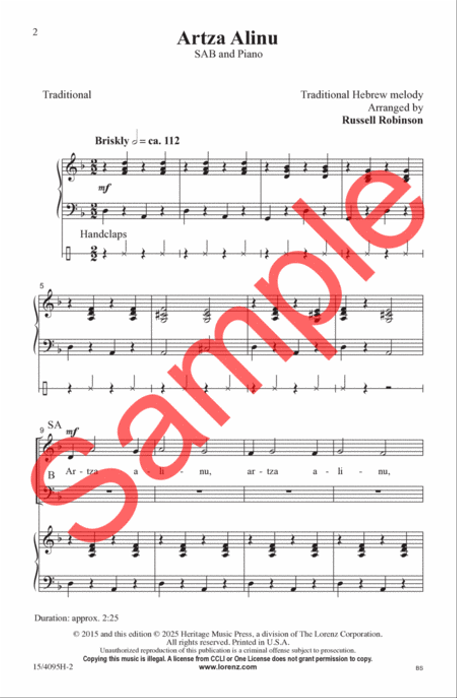 Artza Alinu 3-Part scores gallery preview page 3