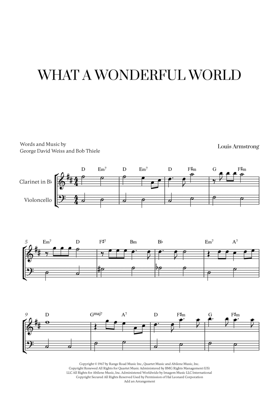 What A Wonderful World B-Flat Clarinet scores gallery preview page 1