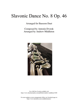 Slavonic Dance No, 8 Op. 46 arranged for Bassoon Duet