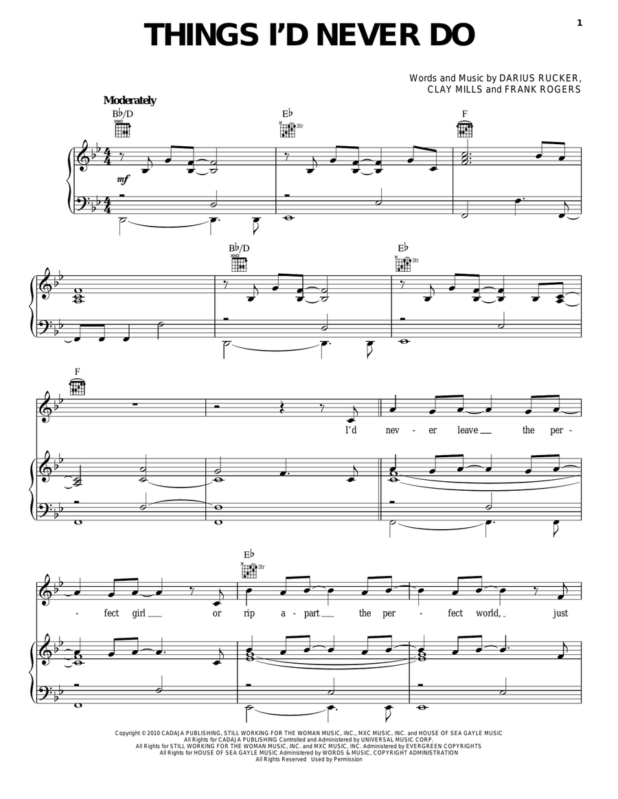 Things I'd Never Do Piano, Vocal, Guitar scores gallery preview page 1
