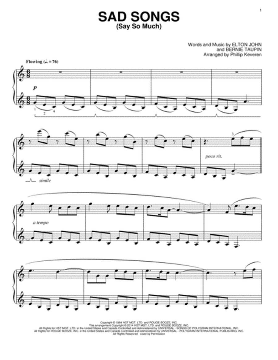 Sad Songs (Say So Much) [Classical version] (arr. Phillip Keveren)
