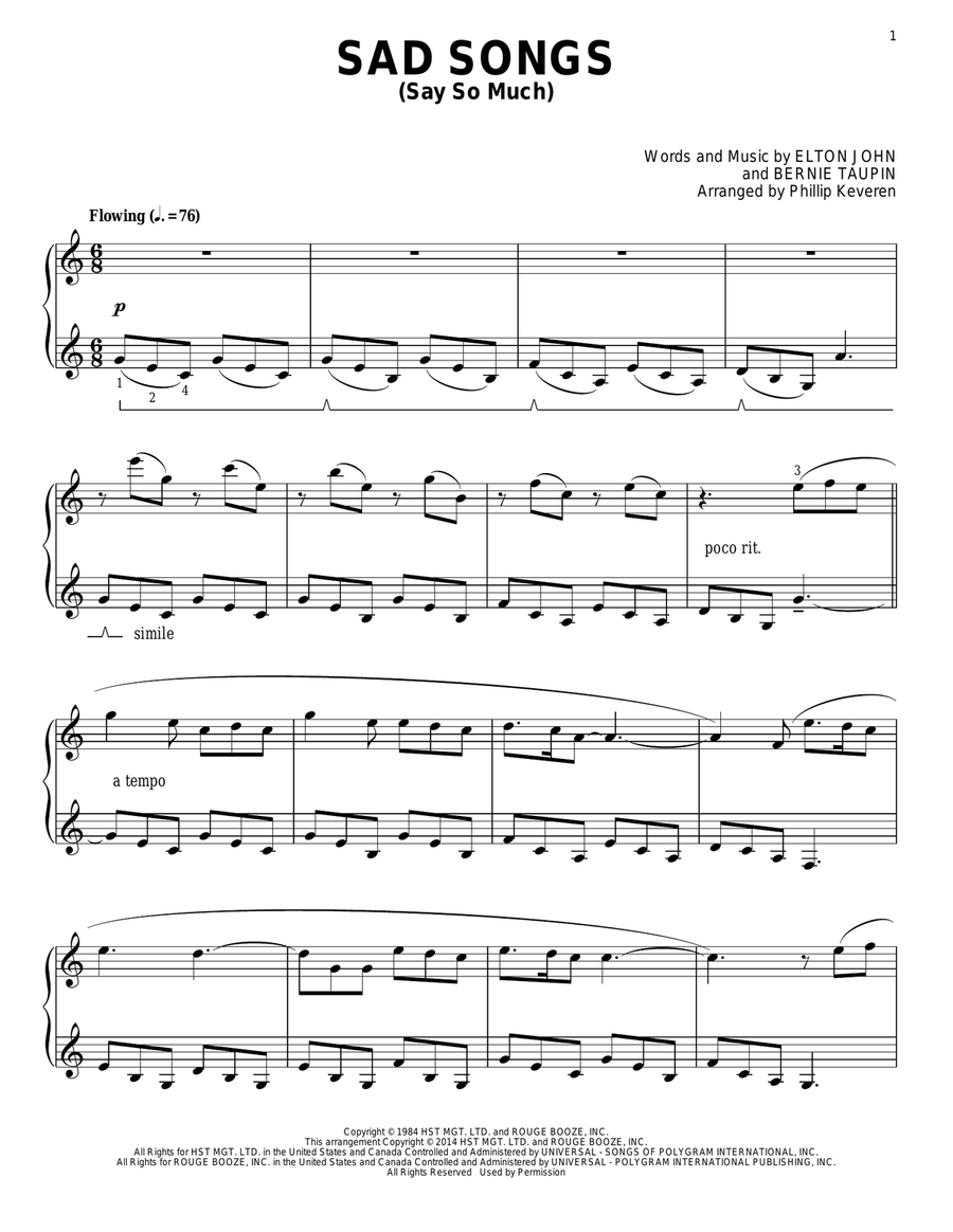 Sad Songs (Say So Much) [Classical version] (arr. Phillip Keveren) Piano Solo scores gallery preview page 1
