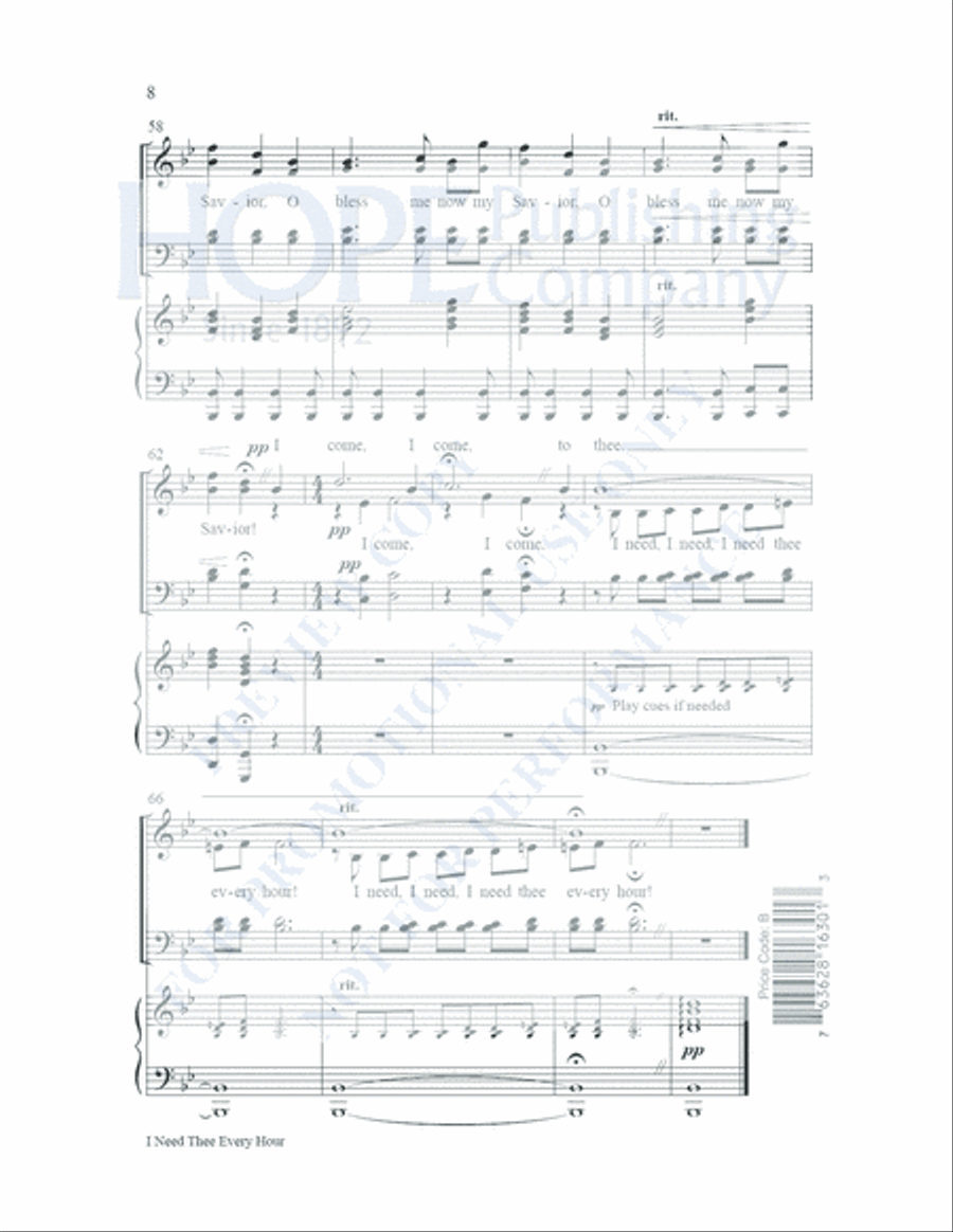 I Need Thee Every Hour 4-Part scores gallery preview page 9