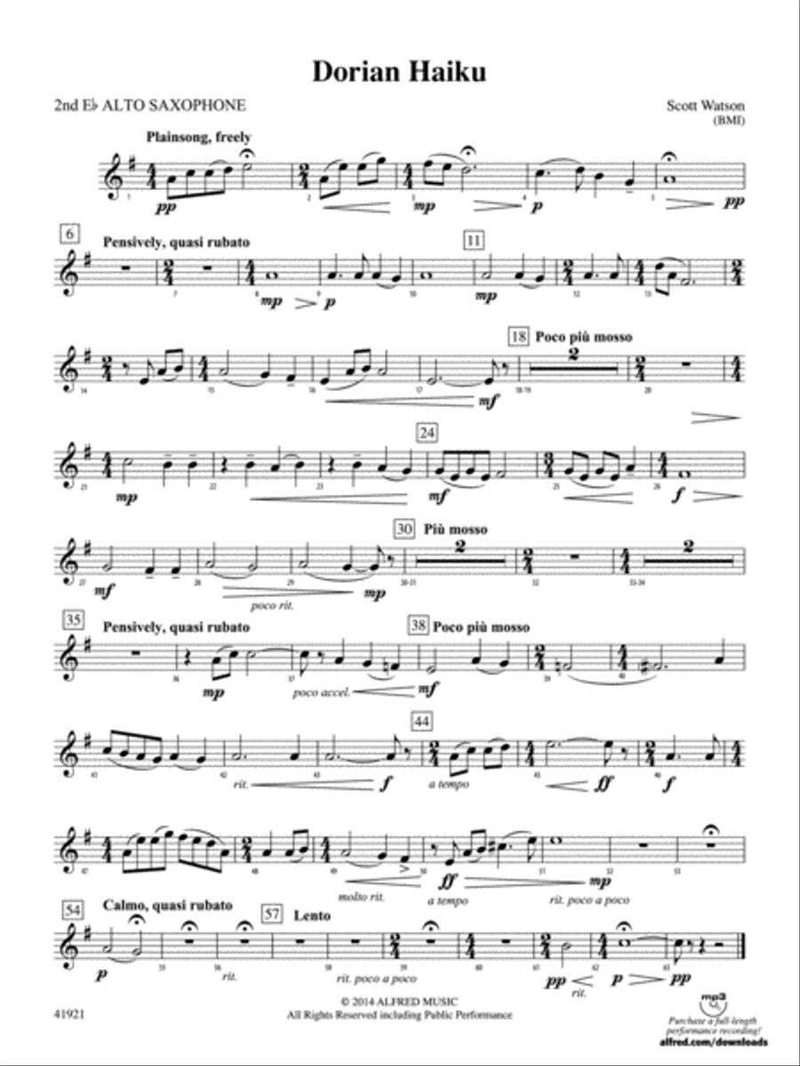 Dorian Haiku: 2nd E-flat Alto Saxophone Concert Band scores gallery preview page 1
