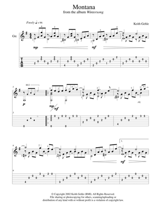 Book cover for "Montana" for solo classical fingerstyle guitar (+TAB)