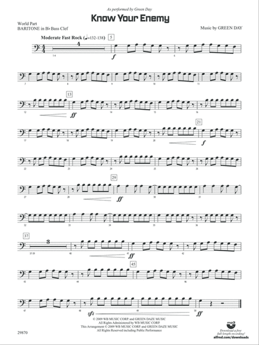Know Your Enemy: (World Part) B-flat Baritone B.C. Concert Band scores gallery preview page 1