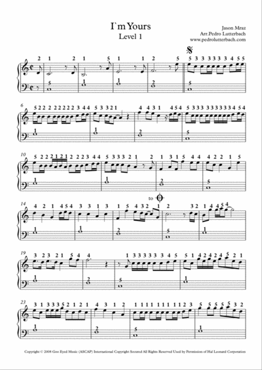 I'm Yours I'm Yours Easy Piano scores gallery preview page 1